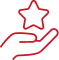 Main ouverte présentant une étoile rouge stylisée. Représente la récompense, l'excellence ou un service premium.