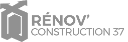 Rénova Construction 37 Logo officiel Bâtiment Logo Rénova Construction 37. Symbole géométrique gris stylisé en forme de maison avec flèches croisées. Spécialiste du bâtiment.
